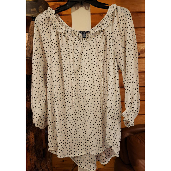 Chaps Black Polka Dotted on White Blouse - Picture 1 of 4